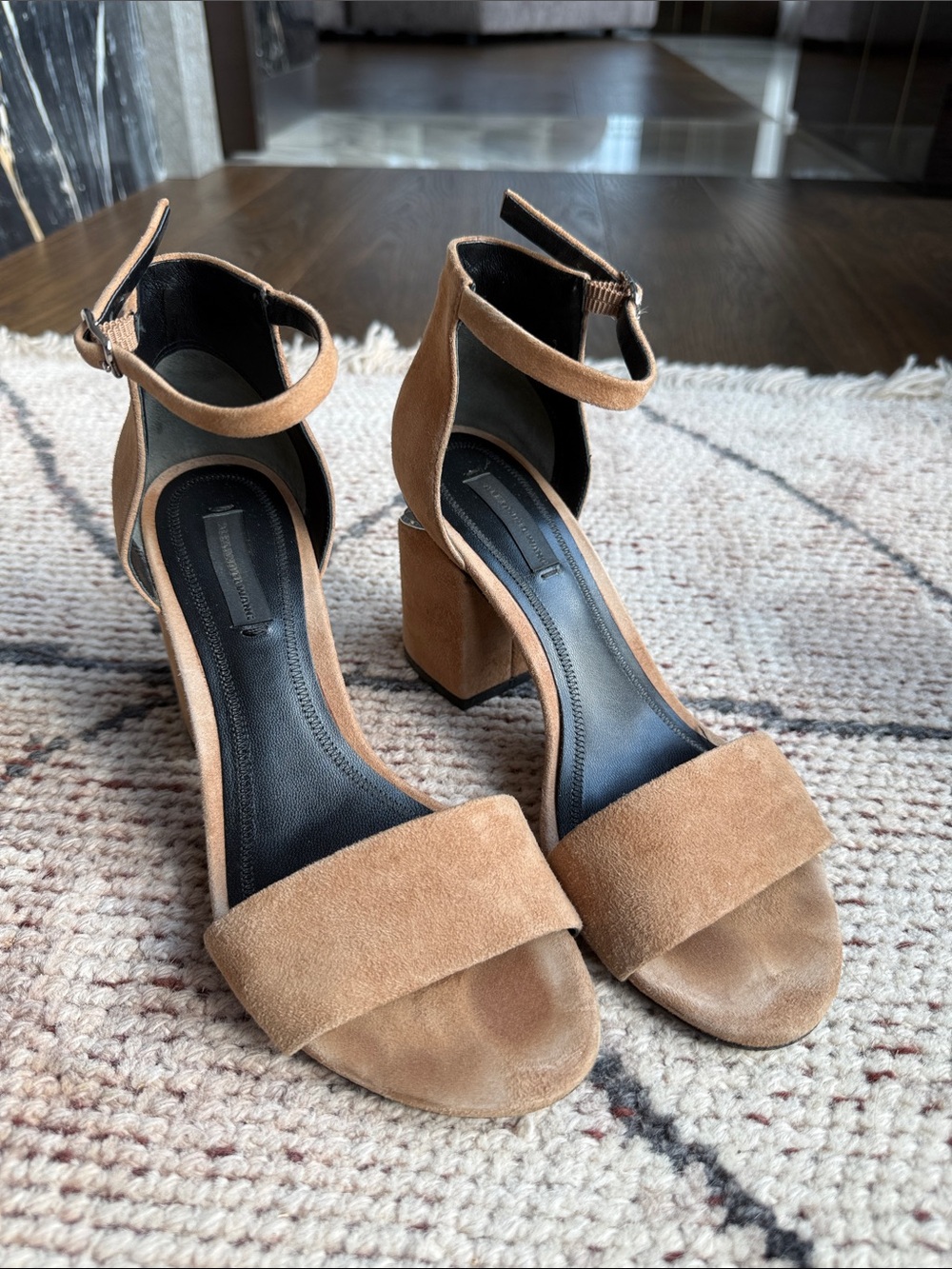 Alexander Wang Abby Tan Suede Cutout Block Heel Sandals
